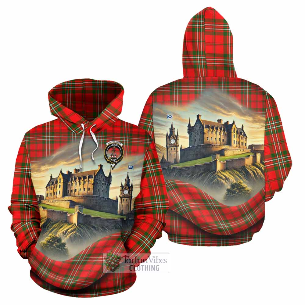 Tartan Vibes Clothing Langlands Tartan Family Crest Hoodie with Scottish Ancient Castle Style
