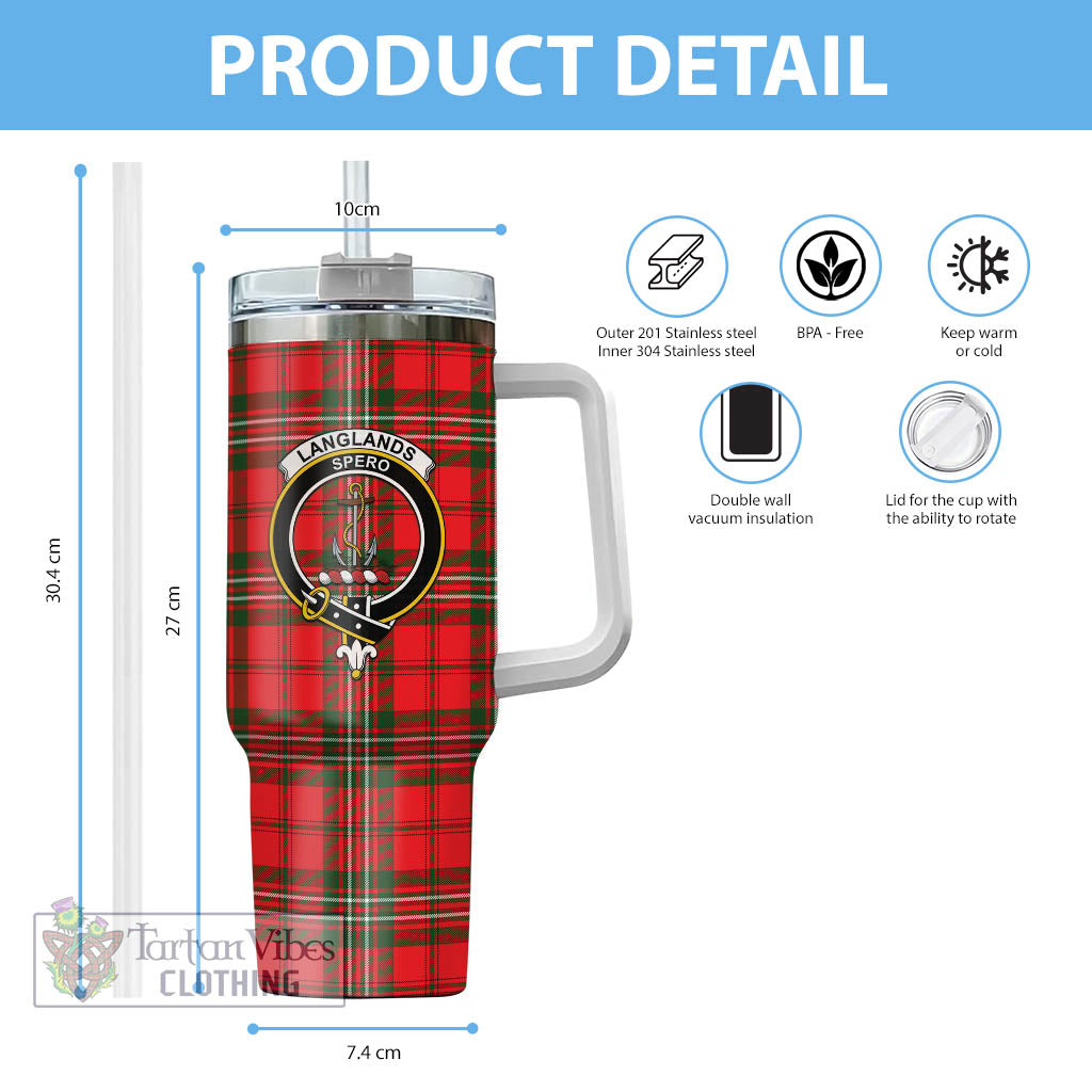 Tartan Vibes Clothing Langlands Tartan and Family Crest Tumbler with Handle