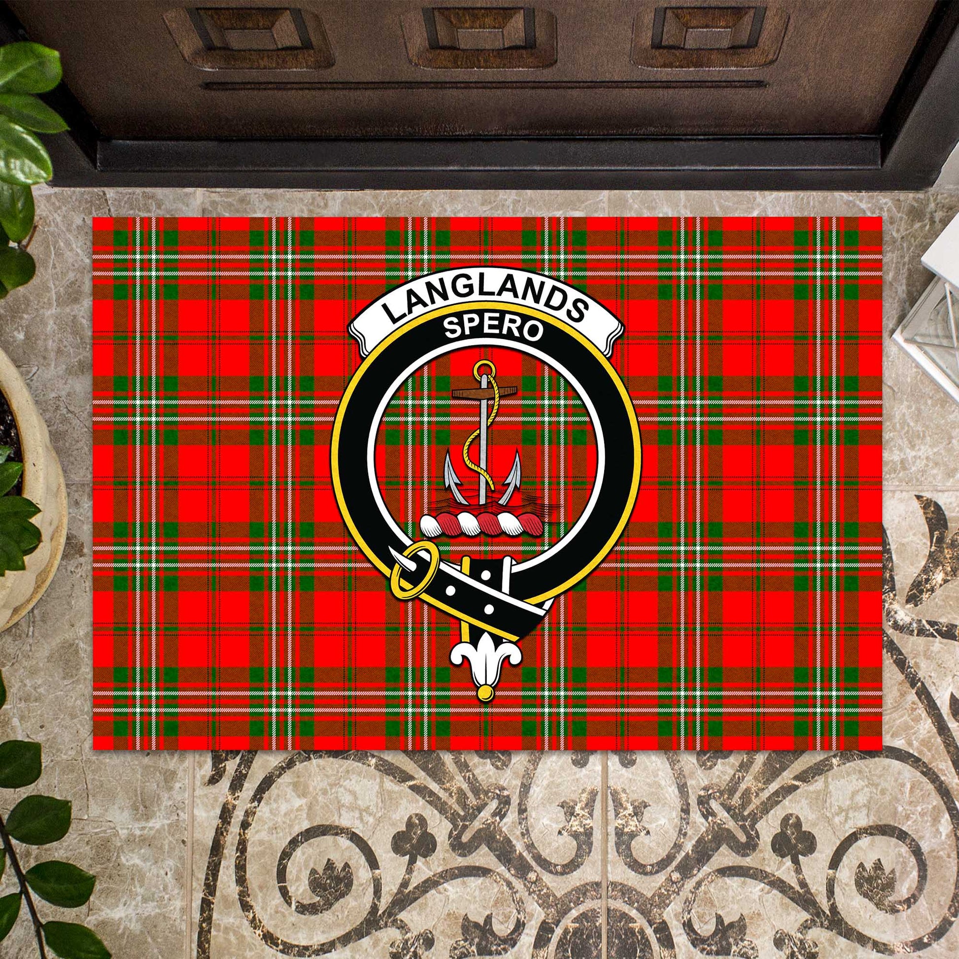 Langlands Tartan Door Mat with Family Crest - Tartanvibesclothing