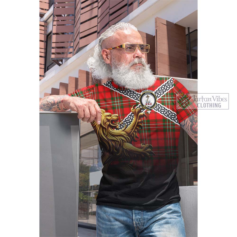 Tartan Vibes Clothing Langlands Crest Tartan Cotton T-shirt with Golden Lion Emblem Celtic Style