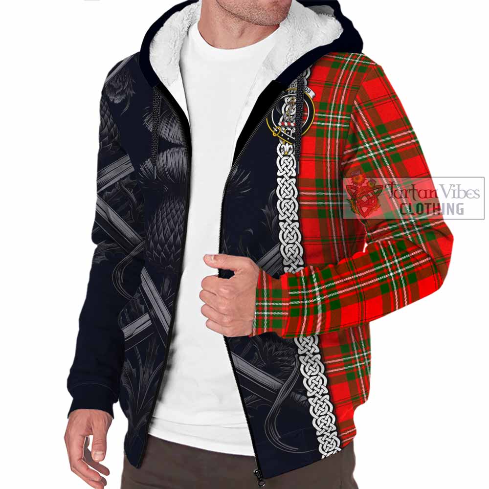Tartan Vibes Clothing Langlands Tartan Sherpa Hoodie with Family Crest Cross Sword Thistle Celtic Vibes
