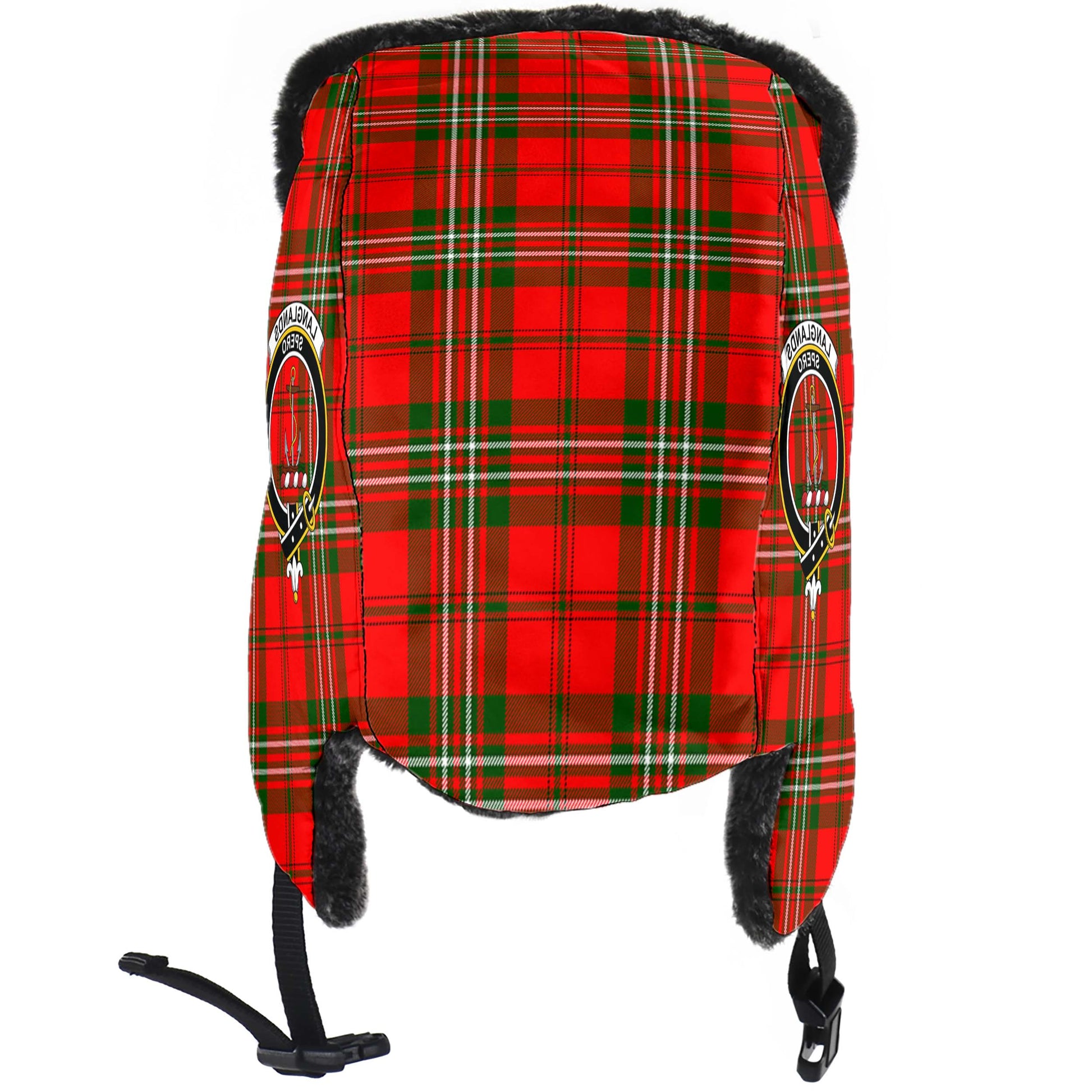 Langlands Tartan Winter Trapper Hat with Family Crest - Tartanvibesclothing