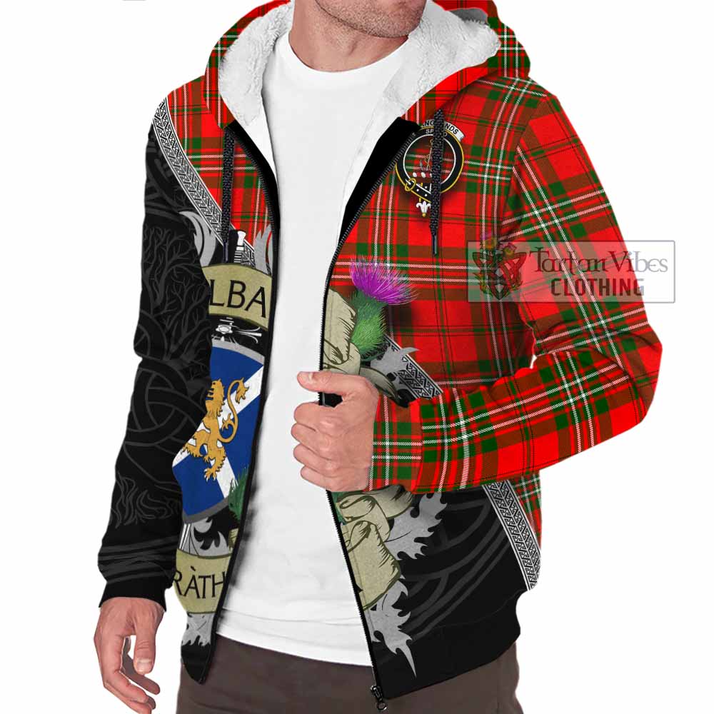 Tartan Vibes Clothing Langlands Tartan Family Crest Sherpa Hoodie Lion Rampant Royal Thistle Shield Celtic Inspired