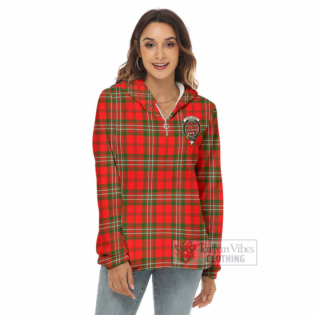Tartan Vibes Clothing Langlands Tartan Crest Women's Borg  Half Zip Fleece Hoodie