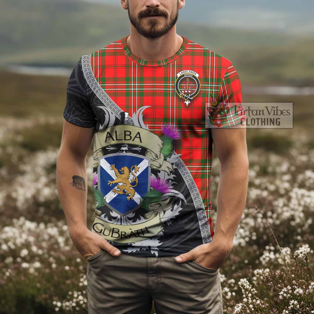 Tartan Vibes Clothing Langlands Tartan Family Crest T-Shirt Lion Rampant Royal Thistle Shield Celtic Inspired