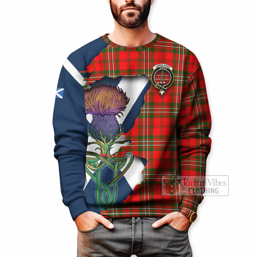 Tartan Vibes Clothing Langlands Tartan Family Crest Sweatshirt Scottish Thistle Celtic Inspired