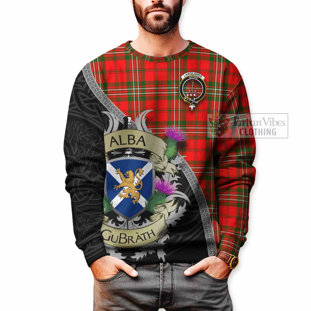 Tartan Vibes Clothing Langlands Tartan Family Crest Sweatshirt Lion Rampant Royal Thistle Shield Celtic Inspired