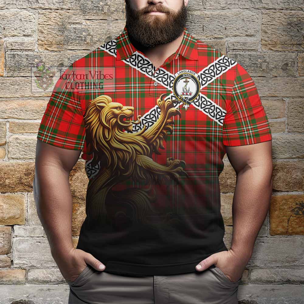 Tartan Vibes Clothing Langlands Crest Tartan Polo Shirt with Golden Lion Emblem Celtic Style