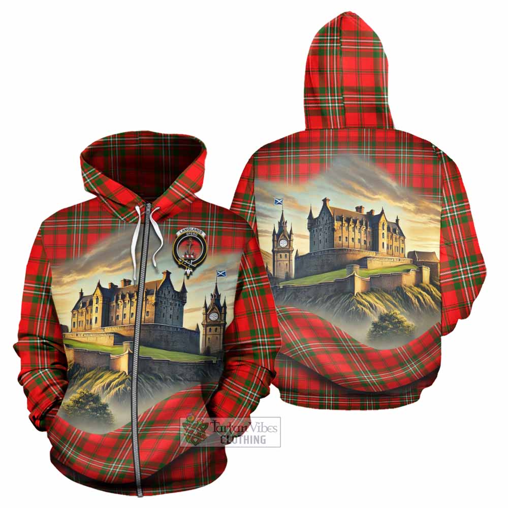 Tartan Vibes Clothing Langlands Tartan Family Crest Hoodie with Scottish Ancient Castle Style