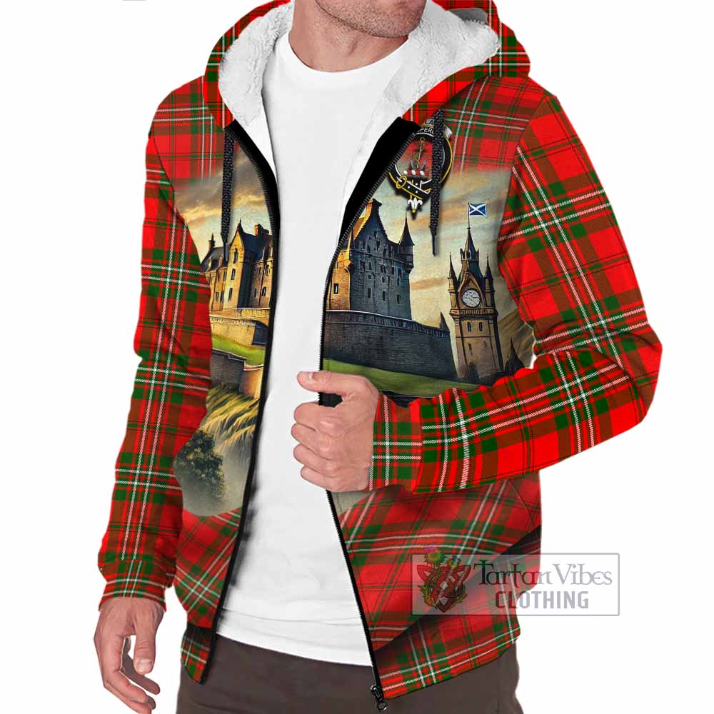 Tartan Vibes Clothing Langlands Tartan Family Crest Sherpa Hoodie with Scottish Ancient Castle Style