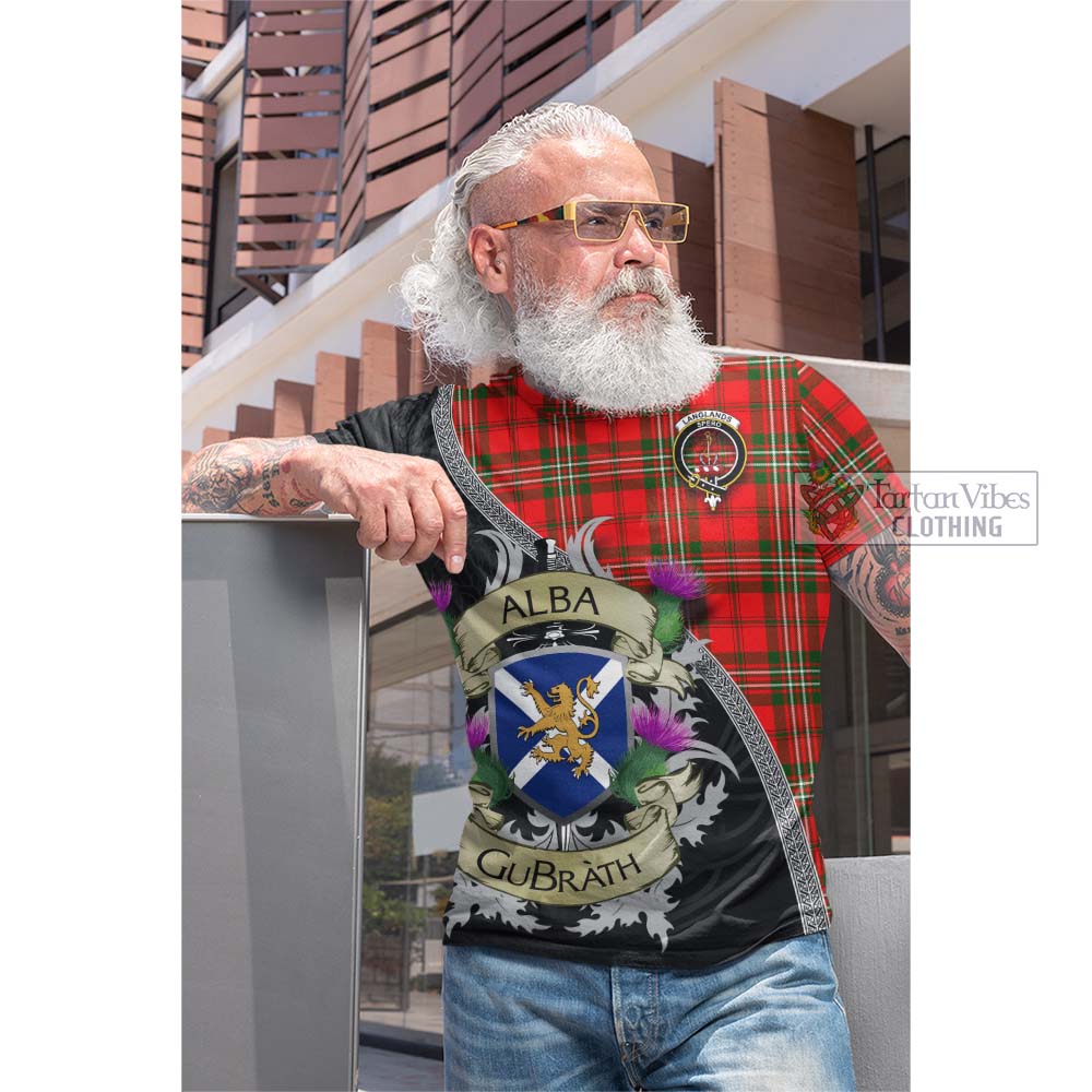Tartan Vibes Clothing Langlands Tartan Family Crest Cotton T-shirt Lion Rampant Royal Thistle Shield Celtic Inspired