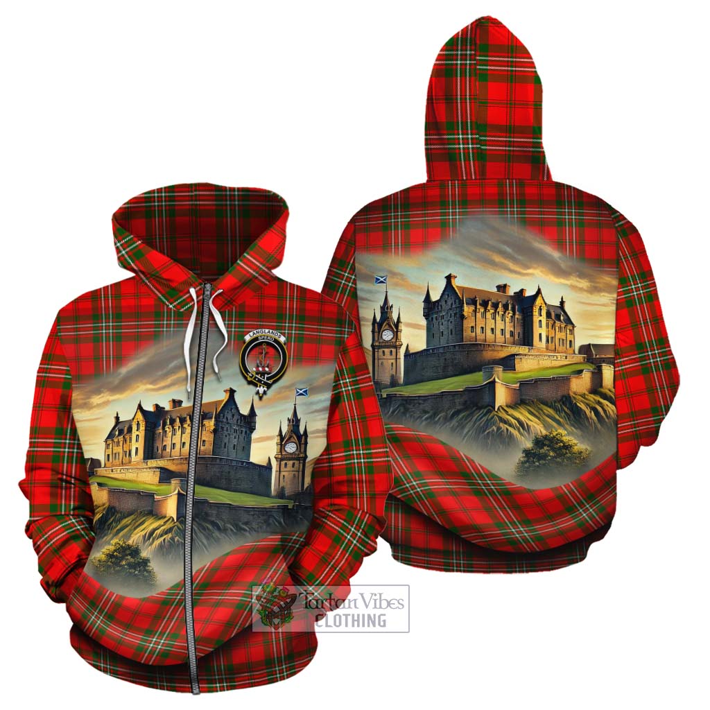 Tartan Vibes Clothing Langlands Tartan Family Crest Cotton Hoodie with Scottish Ancient Castle Style