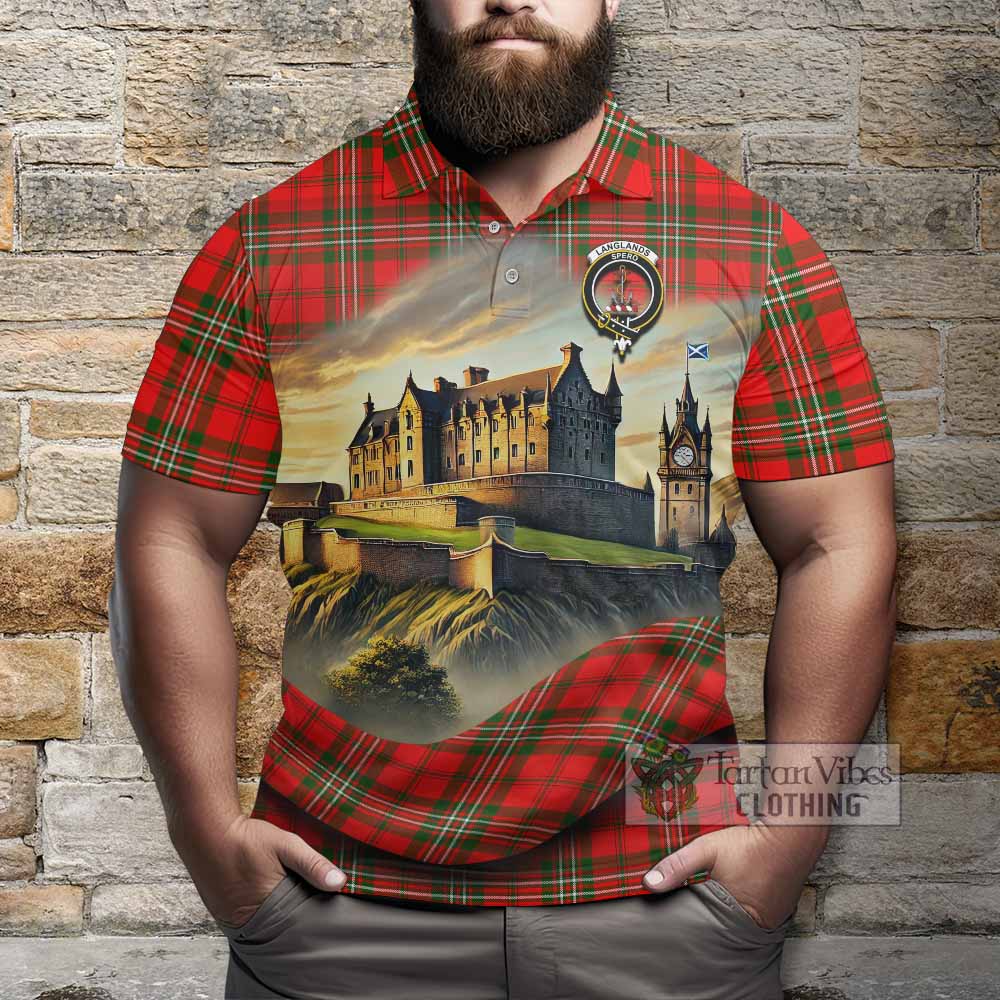 Tartan Vibes Clothing Langlands Tartan Family Crest Polo Shirt with Scottish Ancient Castle Stype