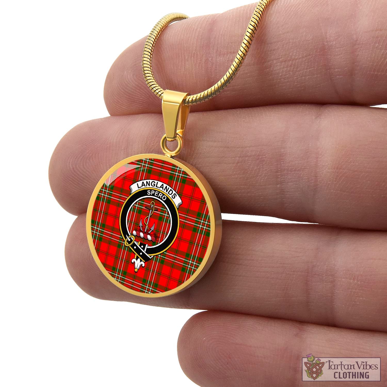 Tartan Vibes Clothing Langlands Tartan Circle Necklace with Family Crest