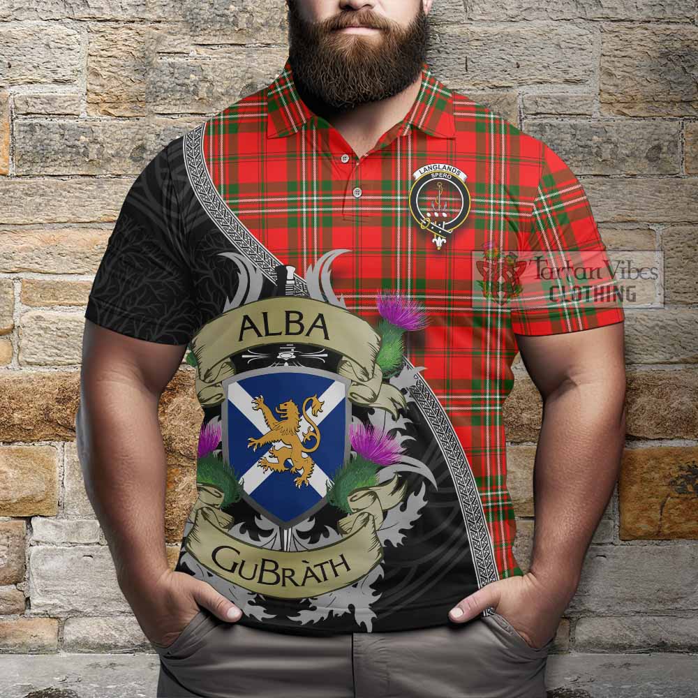 Tartan Vibes Clothing Langlands Tartan Family Crest Polo Shirt Lion Rampant Royal Thistle Shield Celtic Inspired