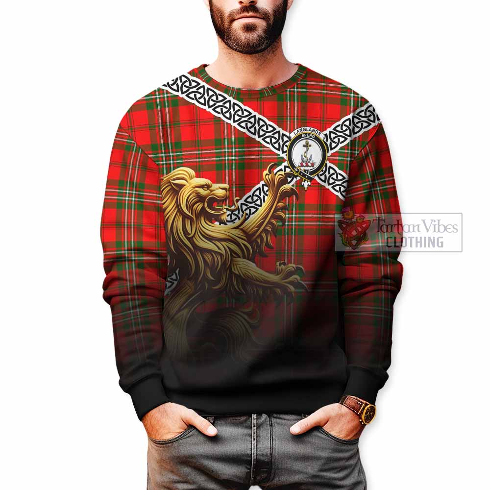 Tartan Vibes Clothing Langlands Crest Tartan Sweatshirt with Golden Lion Emblem Celtic Style
