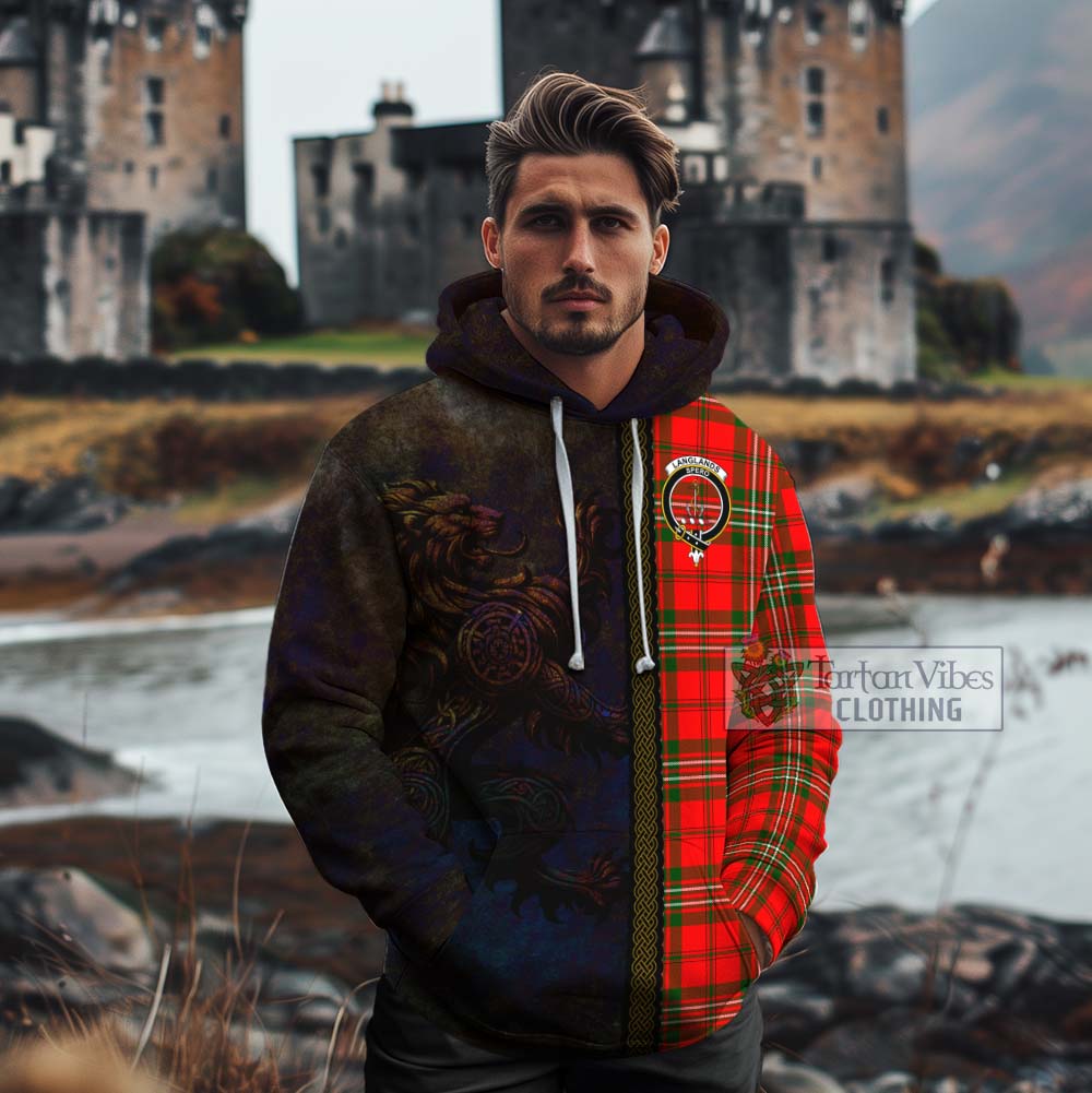Tartan Vibes Clothing Langlands Tartan Family Crest Cotton Hoodie Alba Gu Brath Be Brave Lion Ancient Style