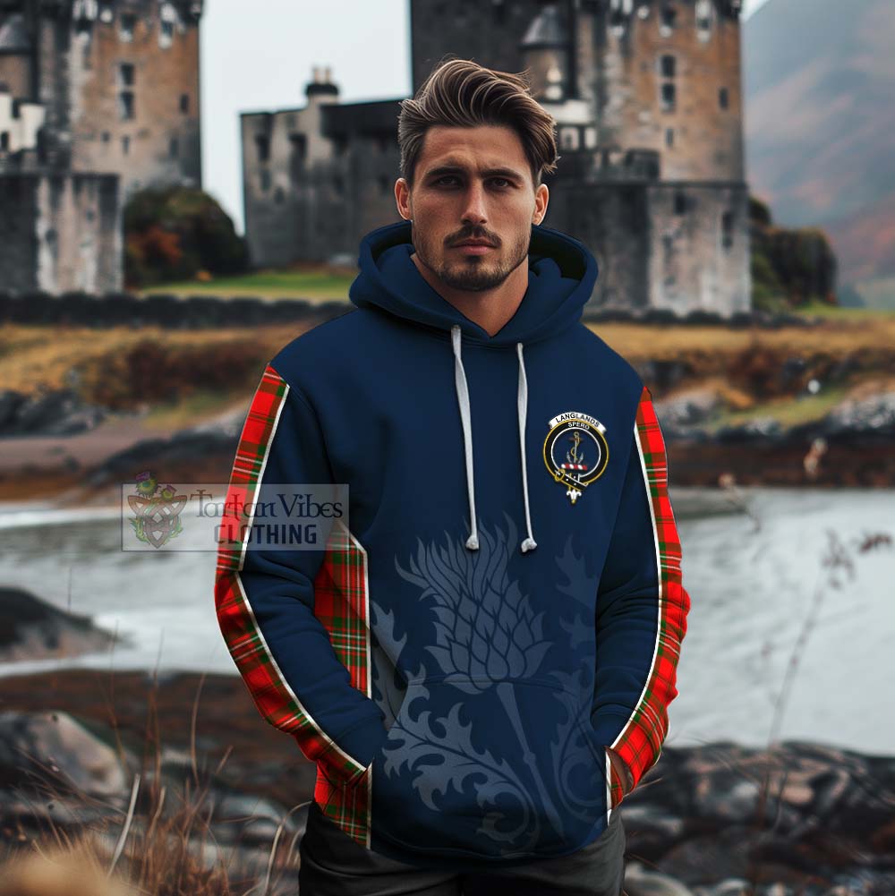 Tartan Vibes Clothing Langlands Tartan Cotton Hoodie with Family Crest and Scottish Thistle Vibes Sport Style