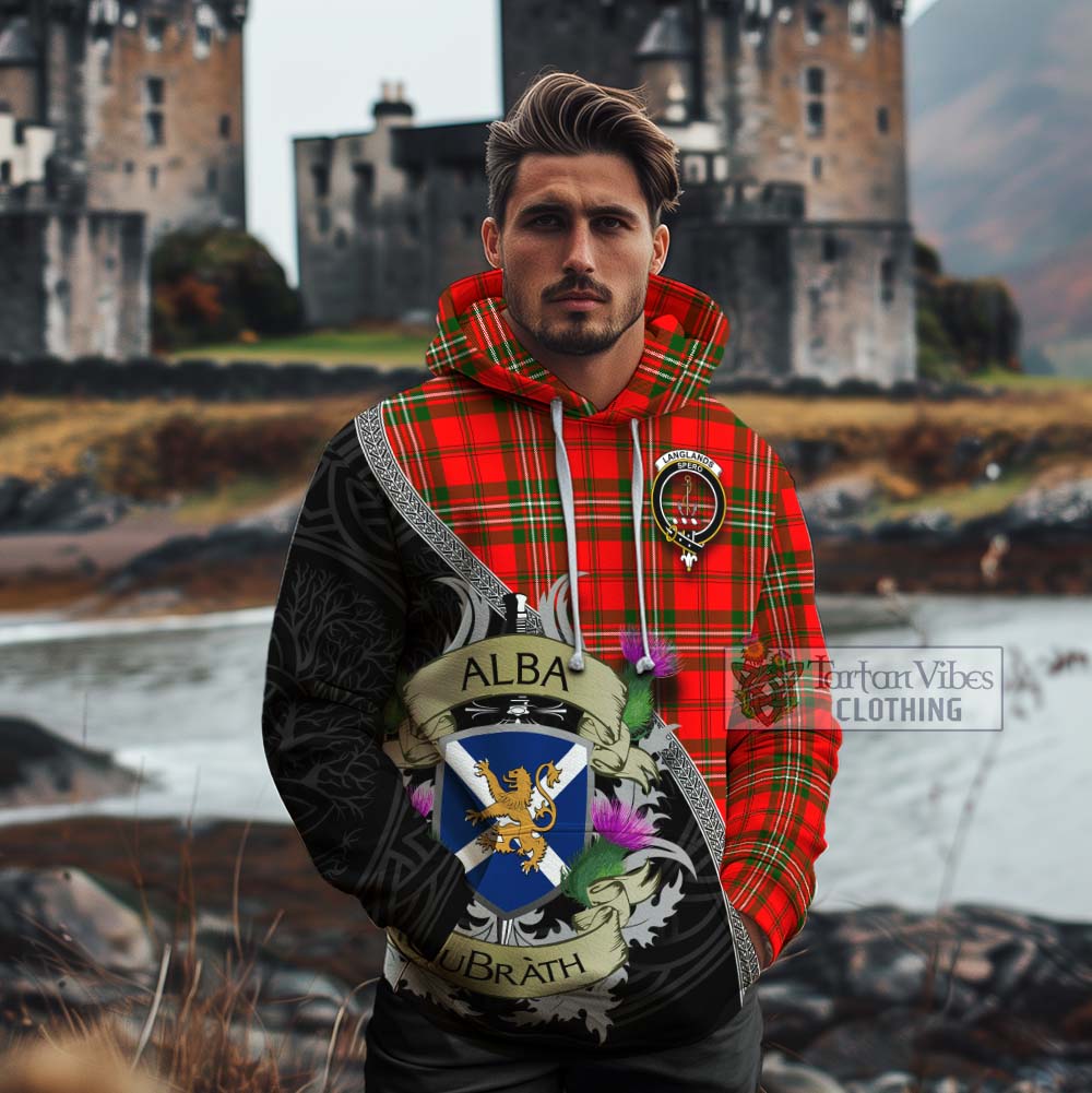 Tartan Vibes Clothing Langlands Tartan Family Crest Cotton Hoodie Lion Rampant Royal Thistle Shield Celtic Inspired