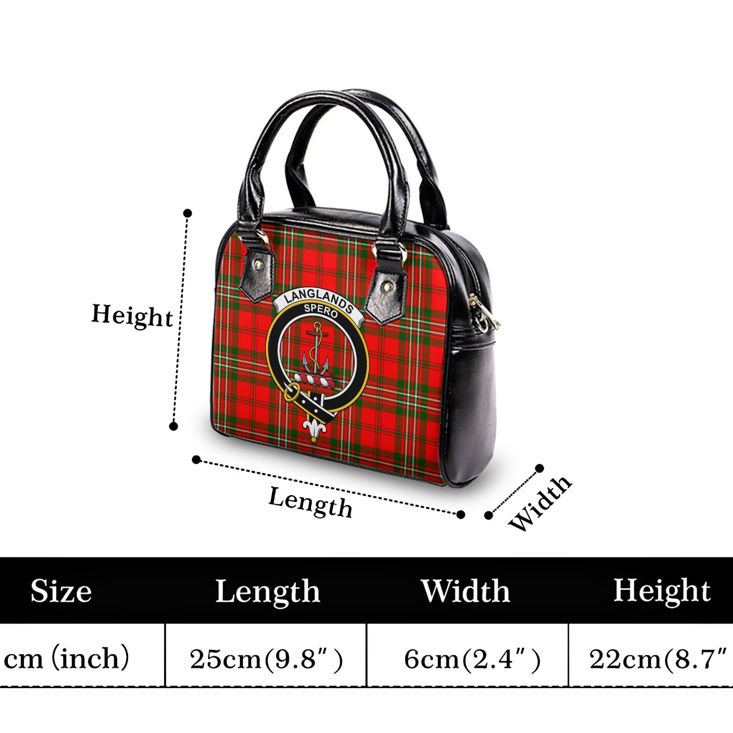 Langlands Tartan Shoulder Handbags with Family Crest - Tartanvibesclothing