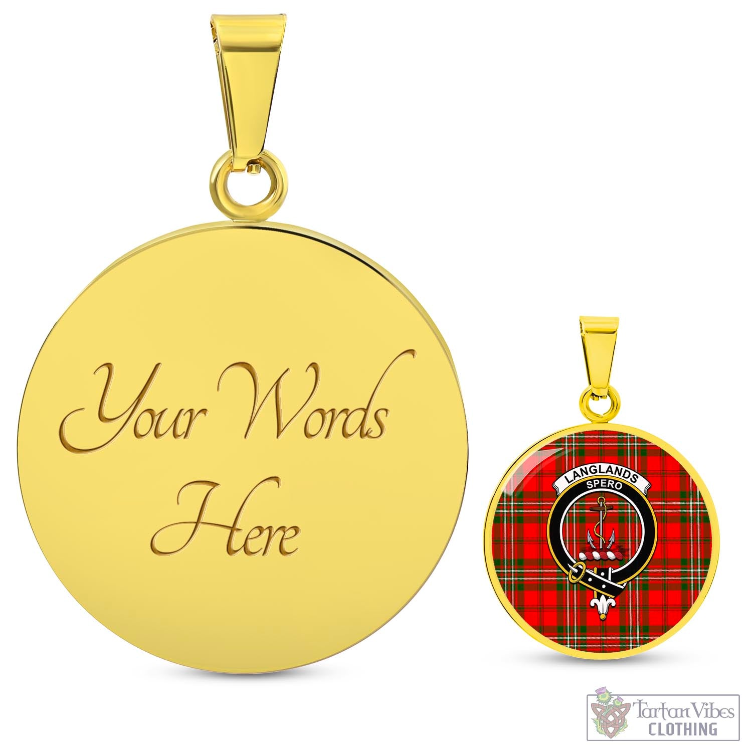 Tartan Vibes Clothing Langlands Tartan Circle Necklace with Family Crest