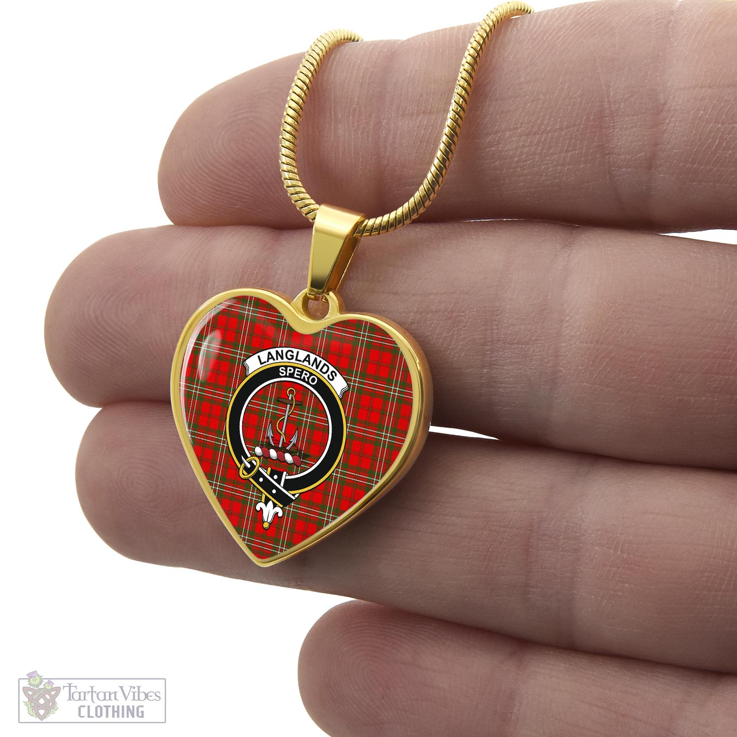 Tartan Vibes Clothing Langlands Tartan Heart Necklace with Family Crest