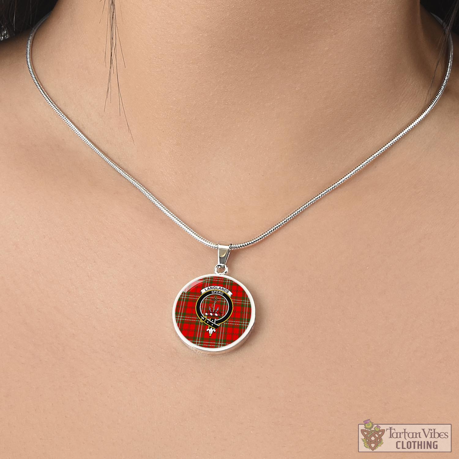 Tartan Vibes Clothing Langlands Tartan Circle Necklace with Family Crest