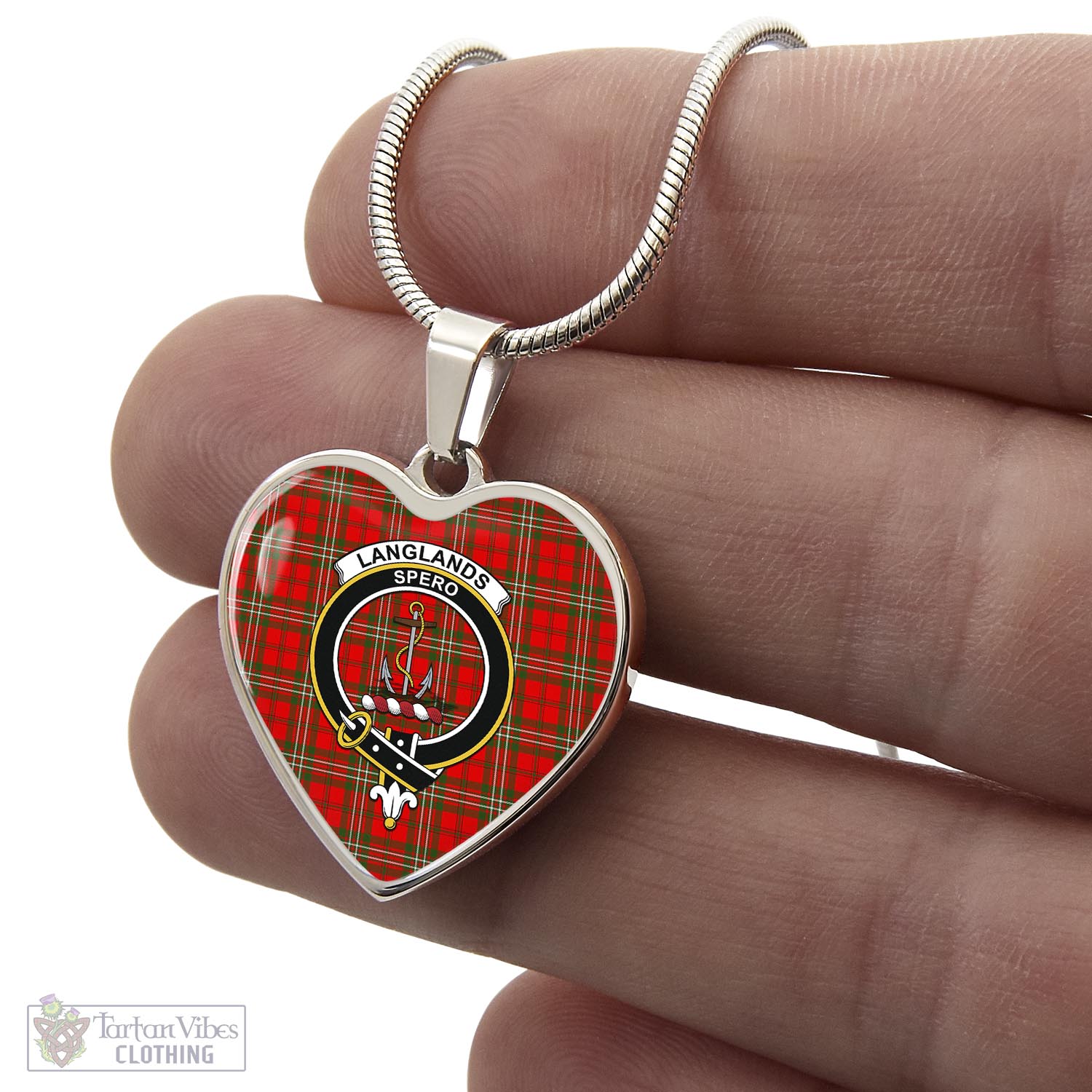 Tartan Vibes Clothing Langlands Tartan Heart Necklace with Family Crest