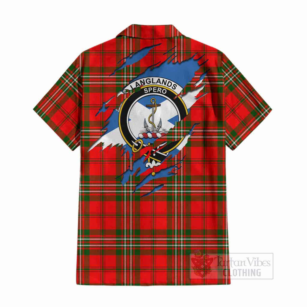 Langlands Clan Crest In Me Tartan Cotton Hawaiian Shirt Scotland Flag Style