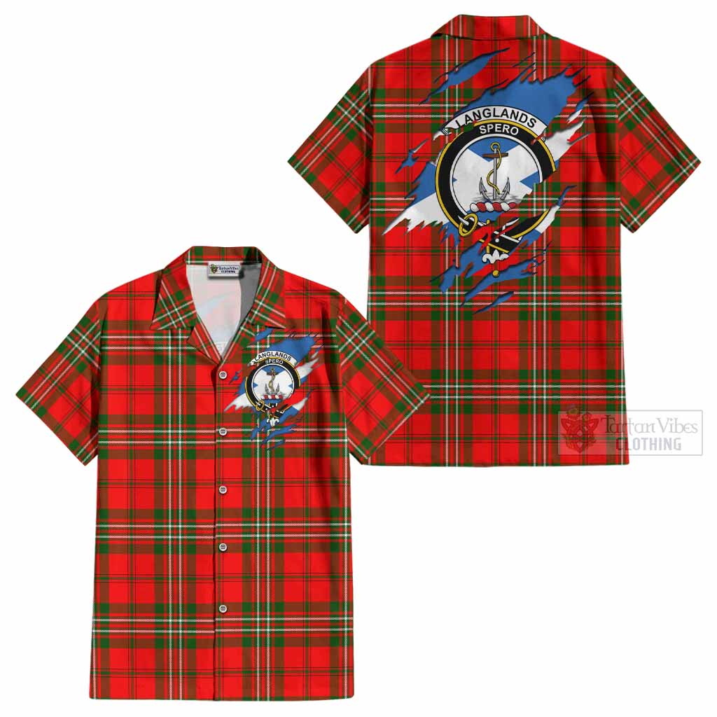 Langlands Clan Crest In Me Tartan Cotton Hawaiian Shirt Scotland Flag Style