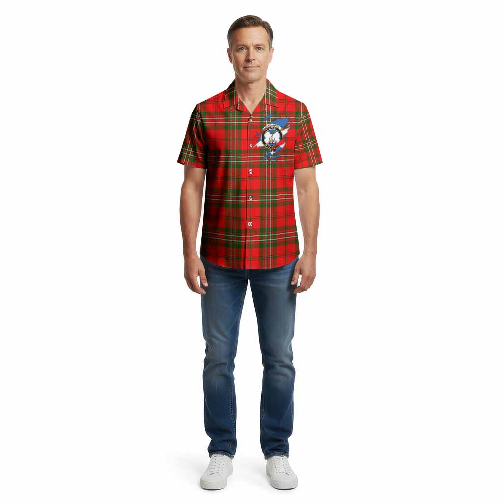 Langlands Clan Crest In Me Tartan Cotton Hawaiian Shirt Scotland Flag Style
