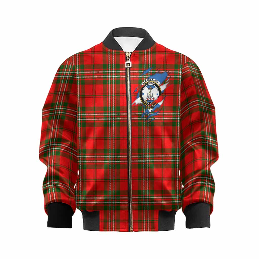 Langlands Clan Crest In Me Tartan Kid Bomber Jacket Scotland Flag Style