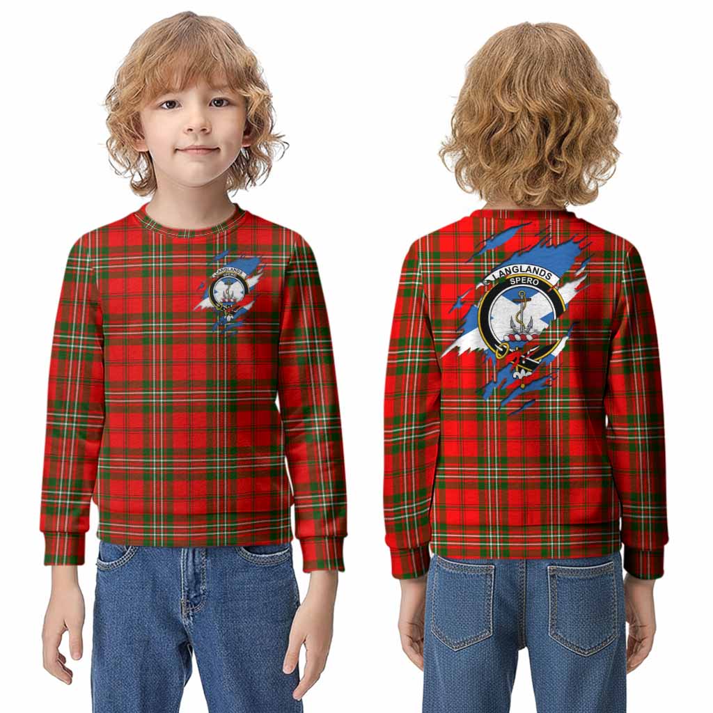 Langlands Clan Crest In Me Tartan Kid Knitted Sweatshirt Scotland Flag Style