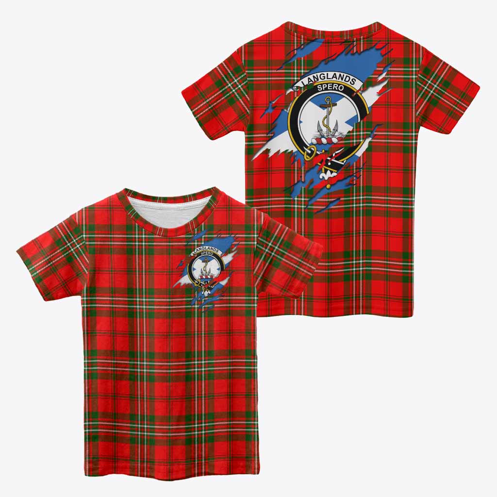 Langlands Clan Crest In Me Tartan Kid T-shirt Scotland Flag Style