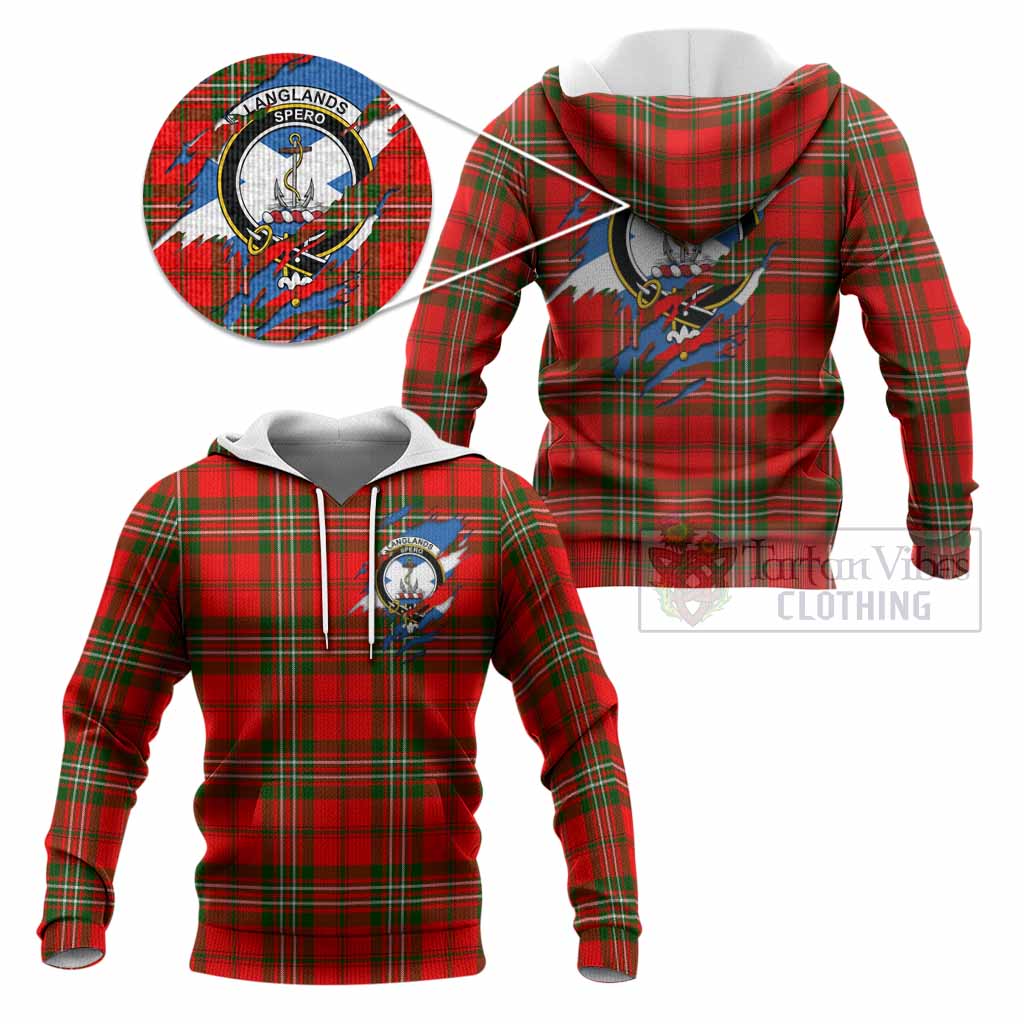 Langlands Clan Crest In Me Tartan Knitted Hoodie Scotland Flag Style