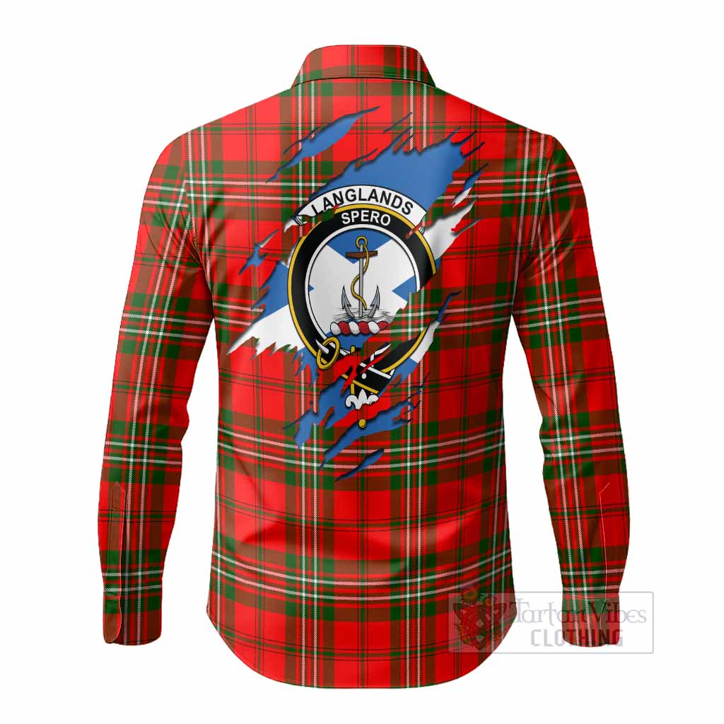 Langlands Clan Crest In Me Tartan Long Sleeve Button Shirts Scotland Flag Style