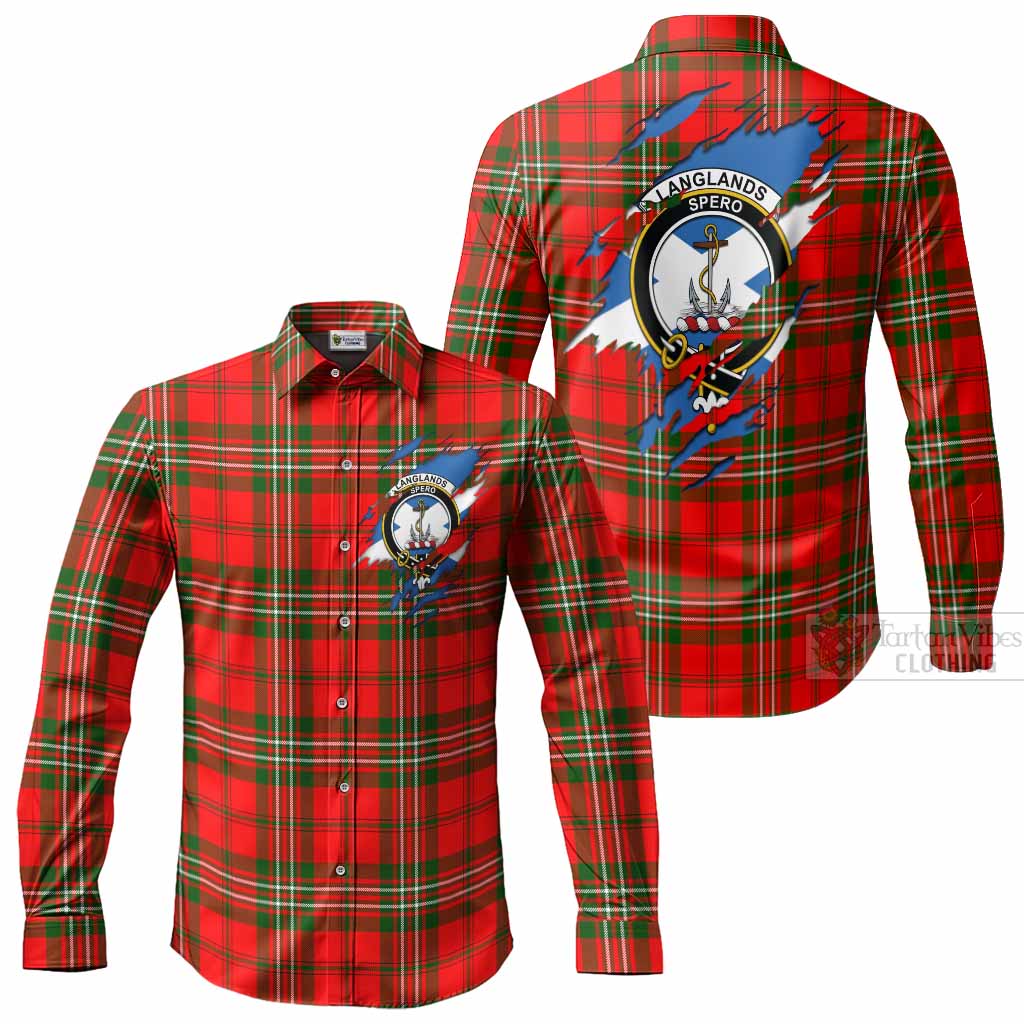 Langlands Clan Crest In Me Tartan Long Sleeve Button Shirts Scotland Flag Style