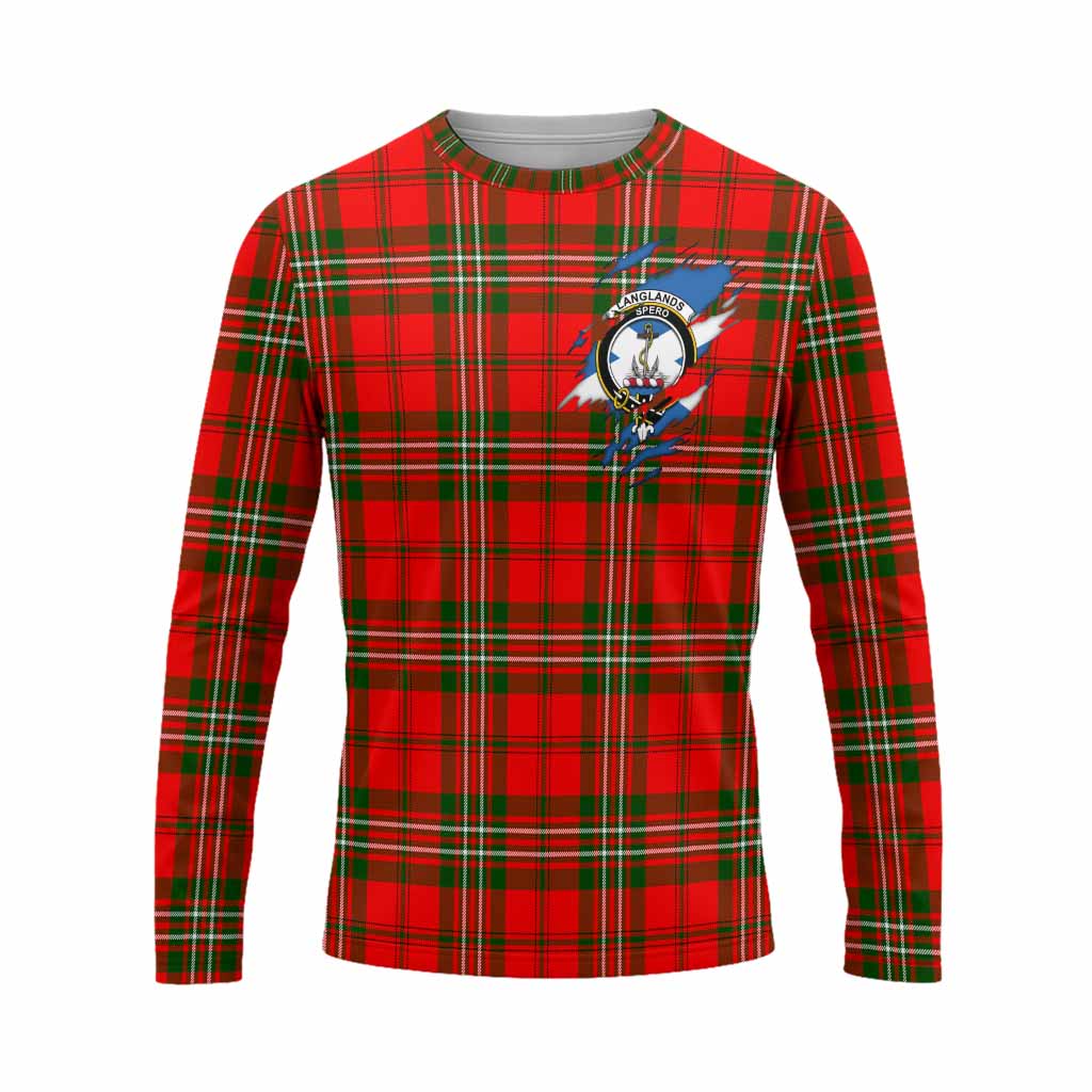 Langlands Clan Crest In Me Tartan Long Sleeve T-Shirt Scotland Flag Style