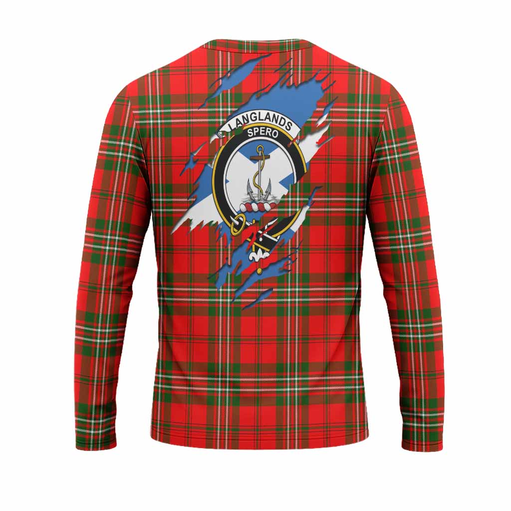 Langlands Clan Crest In Me Tartan Long Sleeve T-Shirt Scotland Flag Style