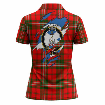 Langlands Clan Crest In Me Tartan Women Polo Shirt Scotland Flag Style