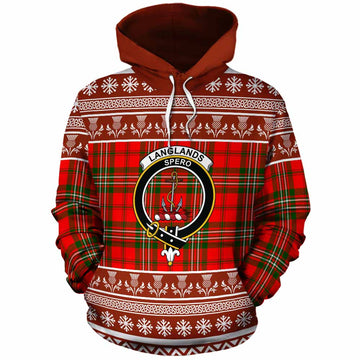 Langlands Clan Tartan Christmas Cotton Hoodie with Family Crest