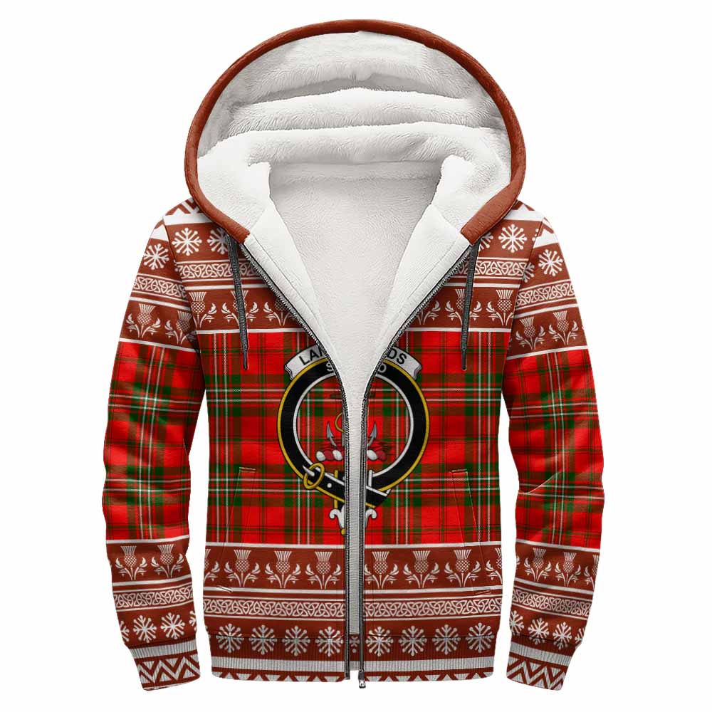Langlands Clan Tartan Christmas Fleece Hoodie with Family Crest - Tartan Vibes Clothing