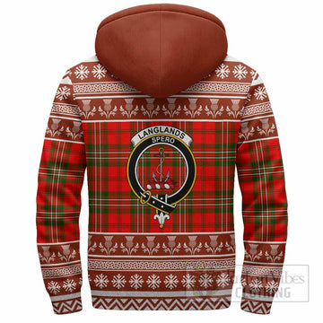 Langlands Clan Tartan Christmas Fleece Hoodie with Family Crest