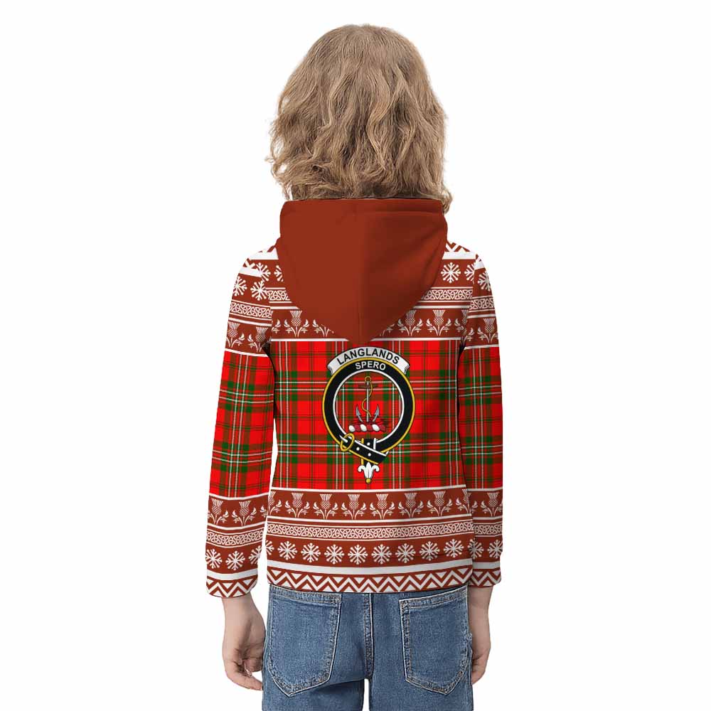Langlands Clan Tartan Christmas Kid Hoodie with Family Crest - Tartan Vibes Clothing