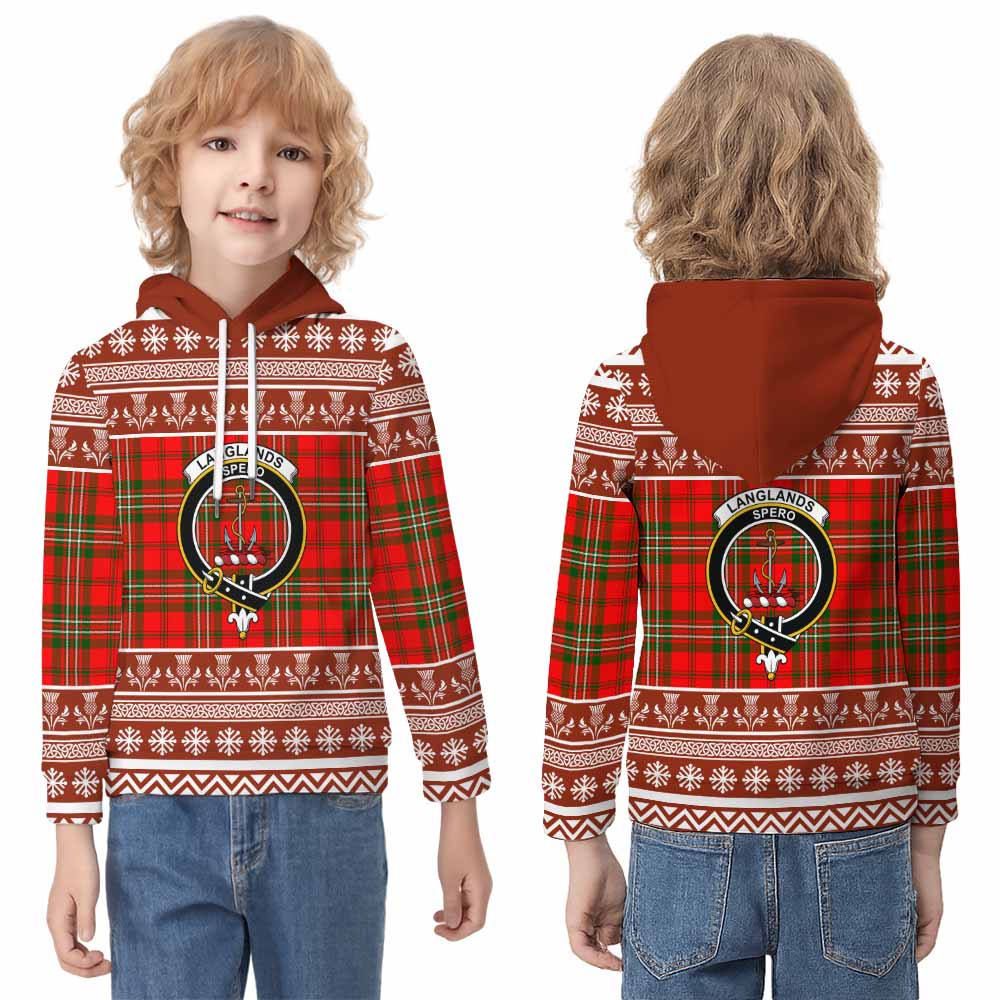 Langlands Clan Tartan Christmas Kid Hoodie with Family Crest - Tartan Vibes Clothing