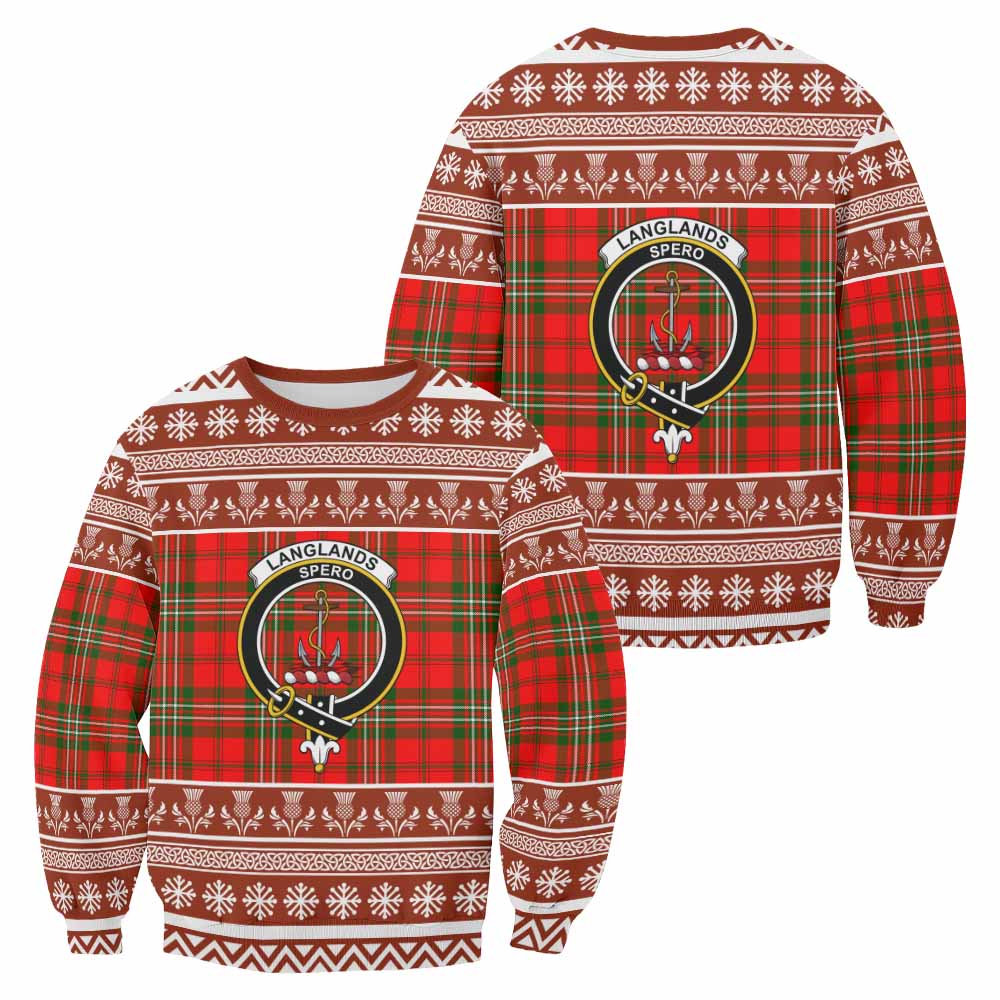 Langlands Clan Tartan Christmas Sweatshirt with Family Crest - Tartan Vibes Clothing