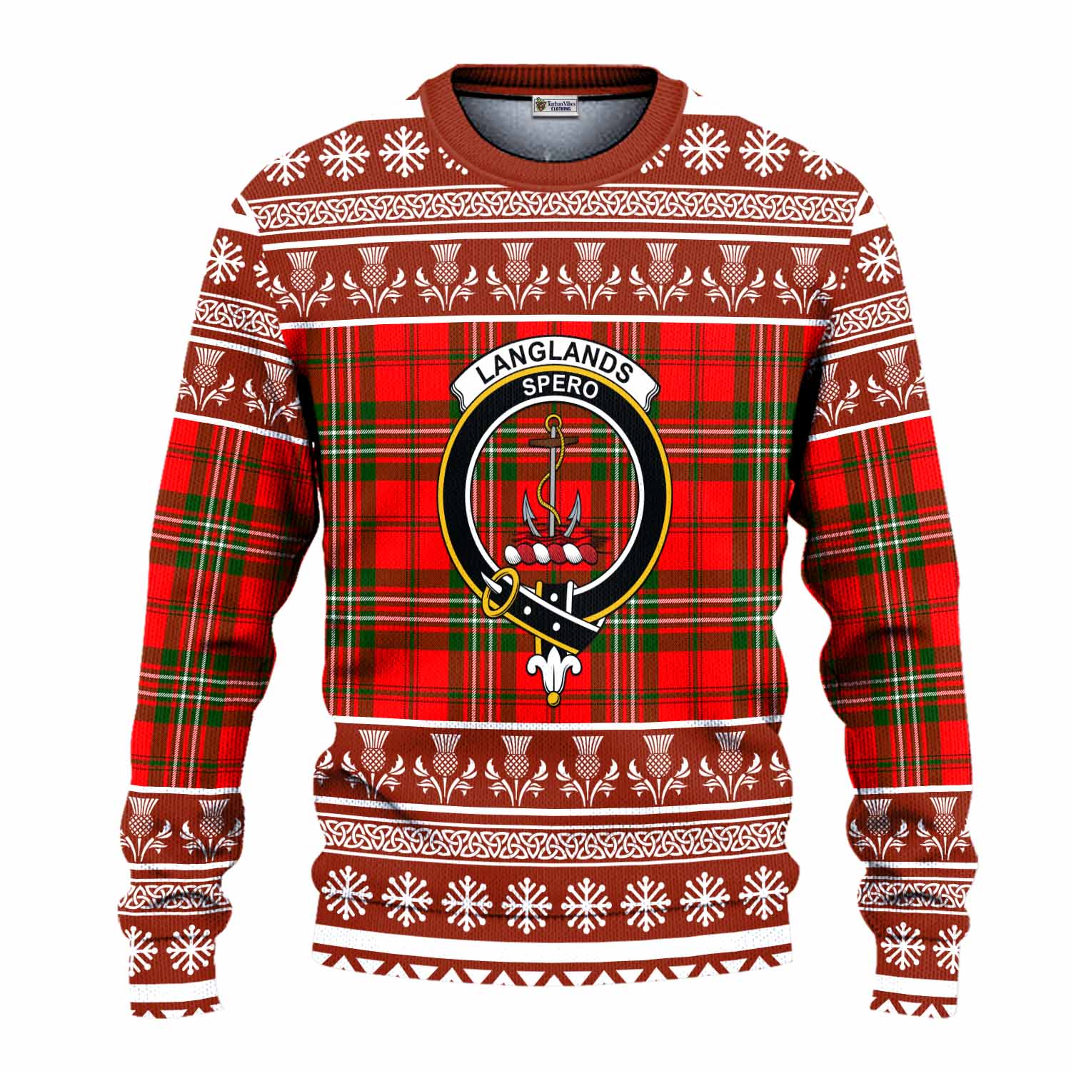 Langlands Clan Tartan Christmas Ugly Sweater with Family Crest - Tartan Vibes Clothing