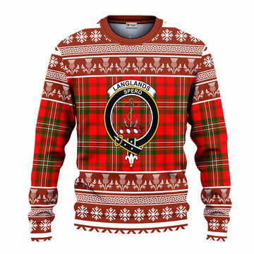 Langlands Clan Tartan Christmas Ugly Sweater with Family Crest