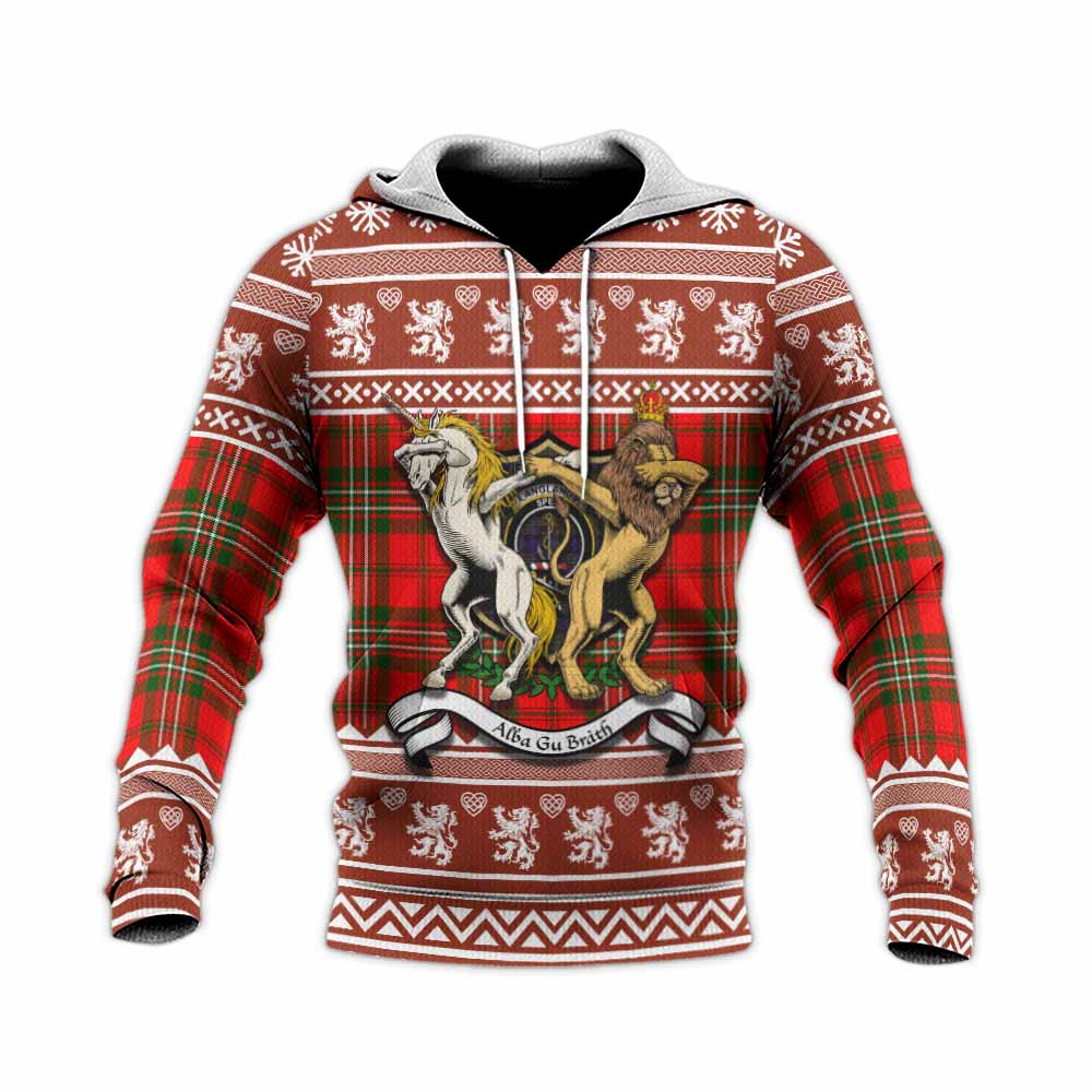 Langlands Clan Tartan Crest Christmas Knitted Hoodie Coat of Arms Funny Style - Tartan Vibes Clothing