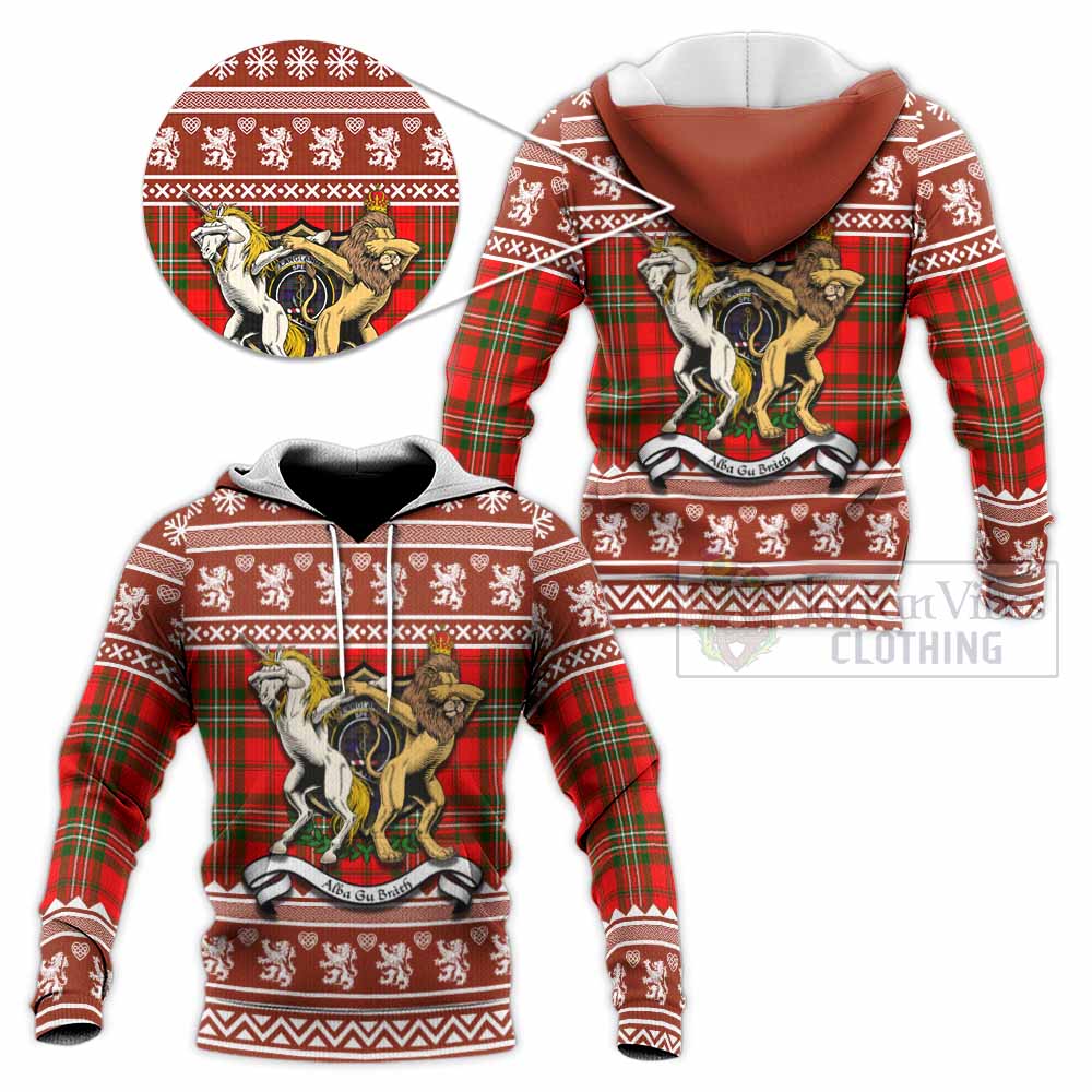 Langlands Clan Tartan Crest Christmas Knitted Hoodie Coat of Arms Funny Style - Tartan Vibes Clothing